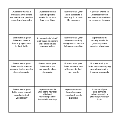 Therapies Bingo Card