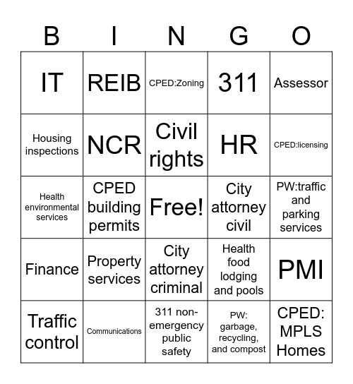 Department-Constituent Bingo Card