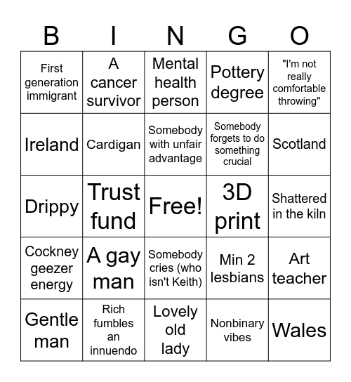 Pottery throwdown bingo Card