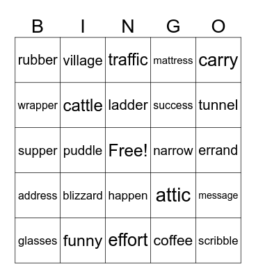 Double Consonants Bingo Card