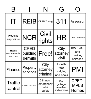 Department-Constituent Bingo Card