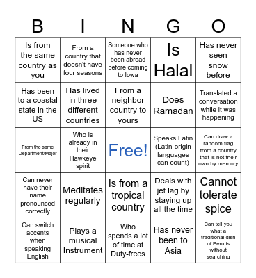 INTERNATIONAL BINGO Card