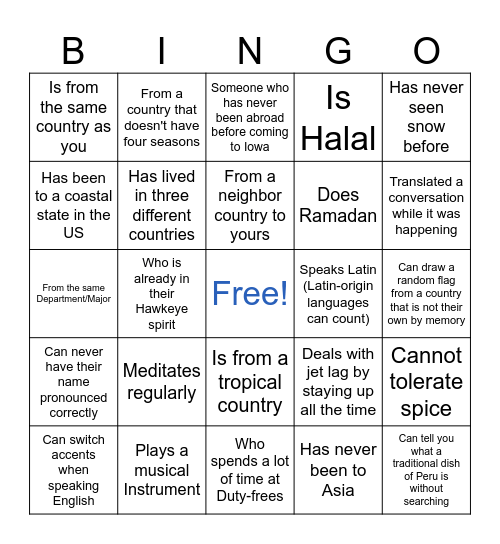 INTERNATIONAL BINGO Card