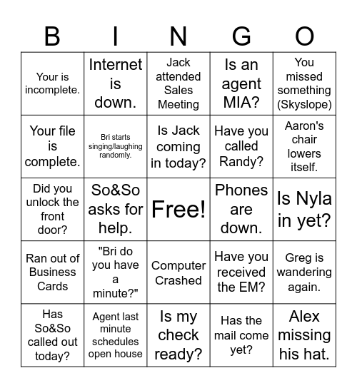 Untitled Bingo Card