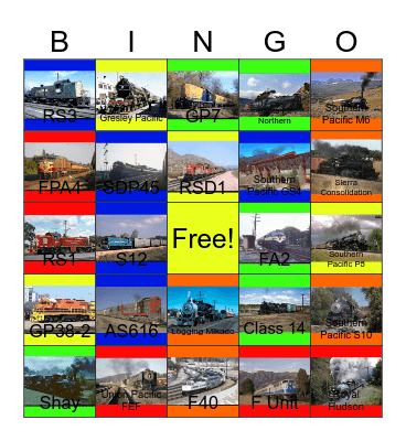 Cajon Pass and other Railroad Hot Spots in California that I would like to capture on video with PWP one day Bingo Card