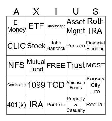 AXIUS Financial Bingo Card
