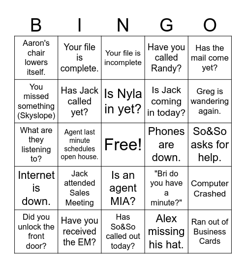 Untitled Bingo Card