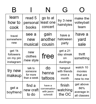 Personal 2026 Bingo Card Bingo Card