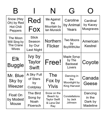 Nature Music Bingo - Winter Bingo Card