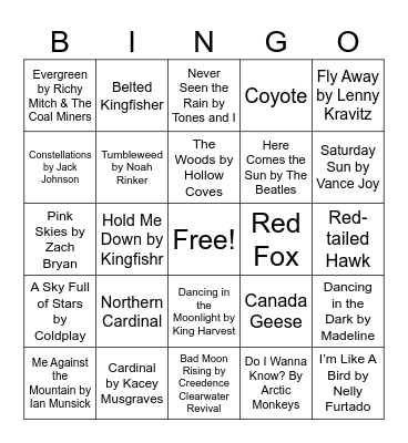 Nature Music Bingo - Winter Bingo Card