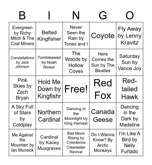 Nature Music Bingo - Winter Bingo Card