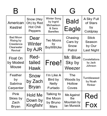 Nature Music Bingo - Winter Bingo Card
