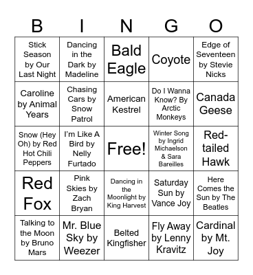 Nature Music Bingo - Winter Bingo Card