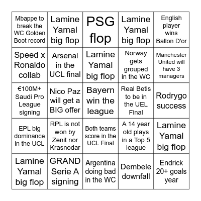 Football Predictions 2026 Bingo Card
