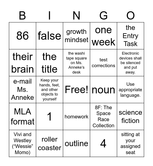 Untitled Bingo Card