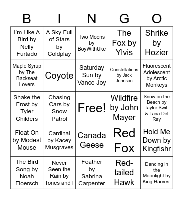 Nature Music Bingo - Winter Bingo Card