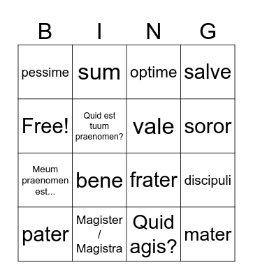 Song School Latin to lessone 4 Bingo Card