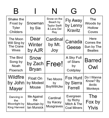 Nature Music Bingo - Winter Bingo Card