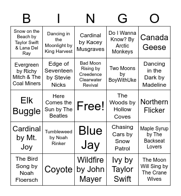 Nature Music Bingo - Winter Bingo Card
