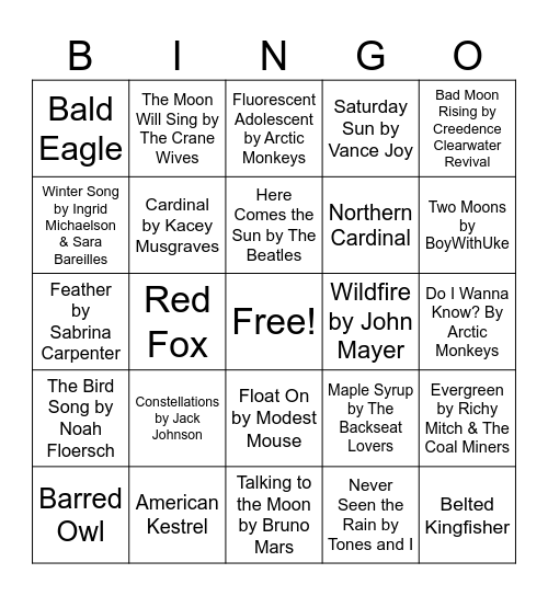 Nature Music Bingo - Winter Bingo Card