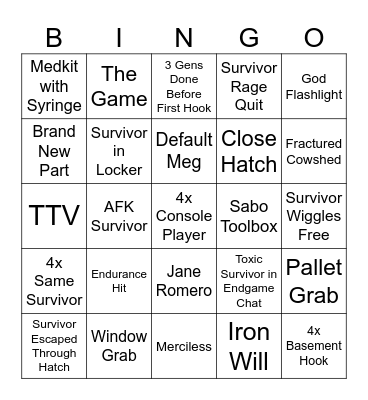 DBD Killer Bingo Card