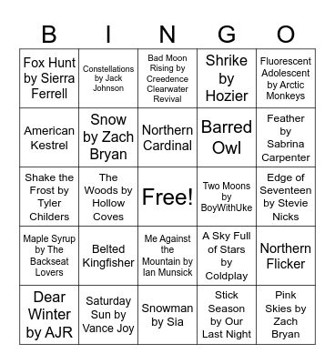 Nature Music Bingo - Winter Bingo Card