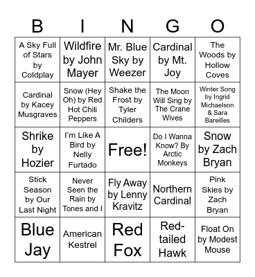 Nature Music Bingo - Winter Bingo Card