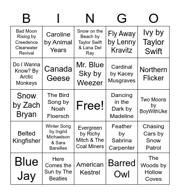 Nature Music Bingo - Winter Bingo Card
