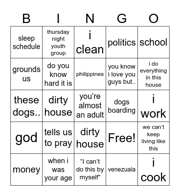 family meeting bingo Card