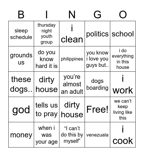 family meeting bingo Card