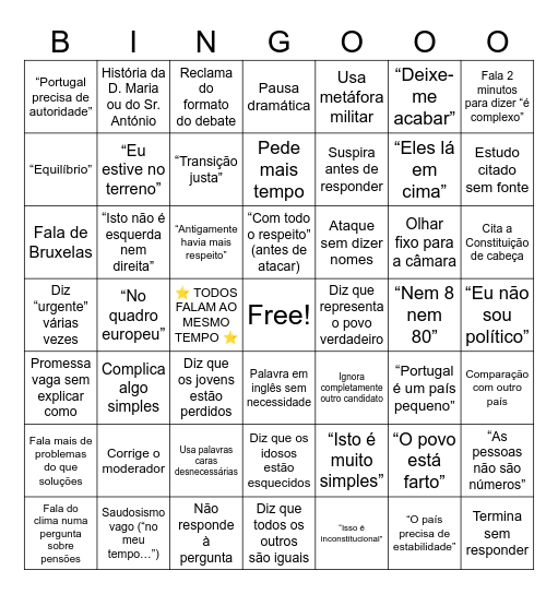 Debate dos 11 Bingo Card