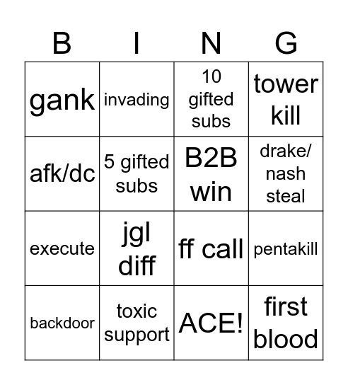 Untitled Bingo Card