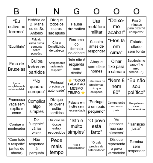 Debate dos 11 Bingo Card