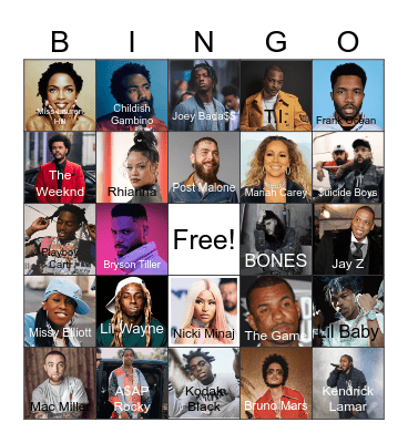 Rapper Bingo Card