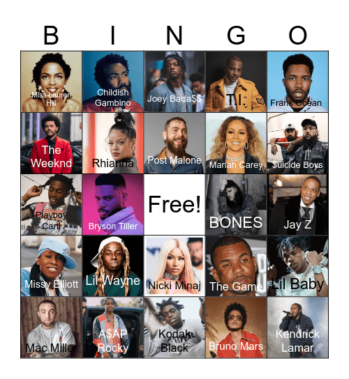 Rapper Bingo Card