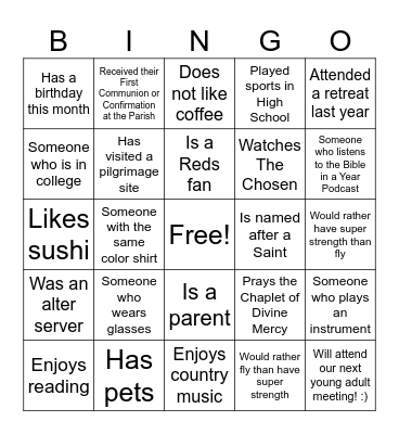 Catholic Human Bingo! Bingo Card