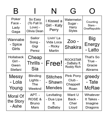 Music Bingo Card