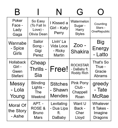 Music Bingo Card