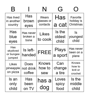 Mingle Bingo Card