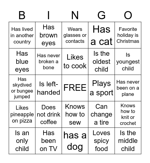 Mingle Bingo Card