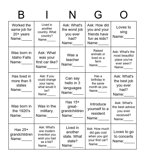 Find a Friend Who... Bingo Card