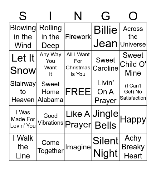 Music Bingo Card