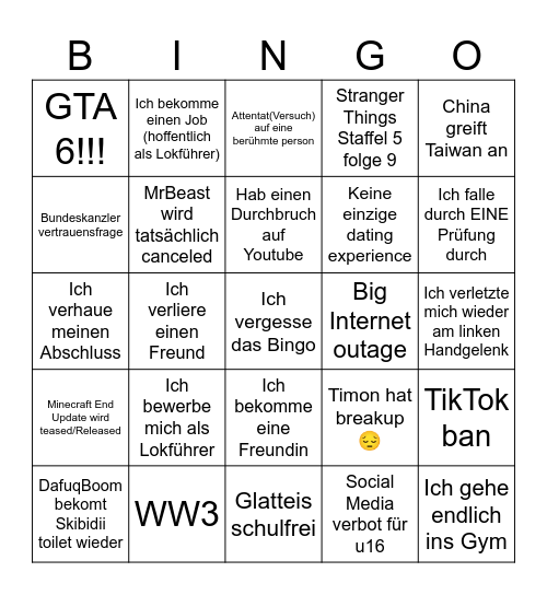 Bingo 2026 Bingo Card