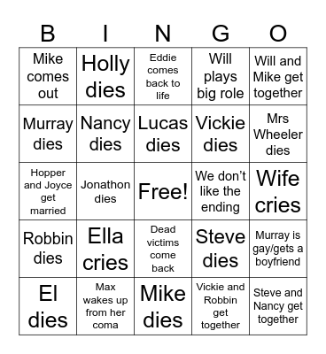 Stranger Things S5 Predictions Bingo Card