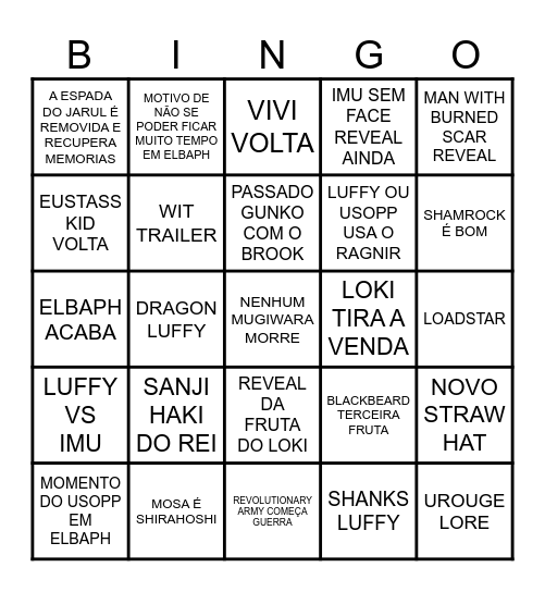 Uma Peça '26 type beat Bingo Card