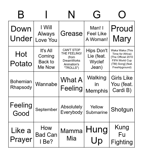 Bayley House Musical Bingo Card