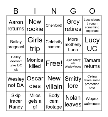 Rookie S8 Bingo Card