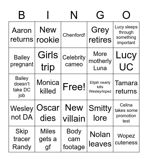 Rookie S8 Bingo Card