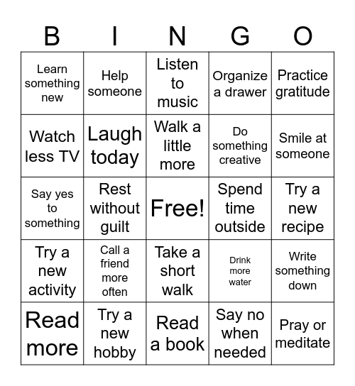 Minds In Motion Bingo Card