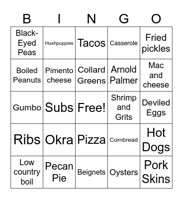 Food Bingo Card